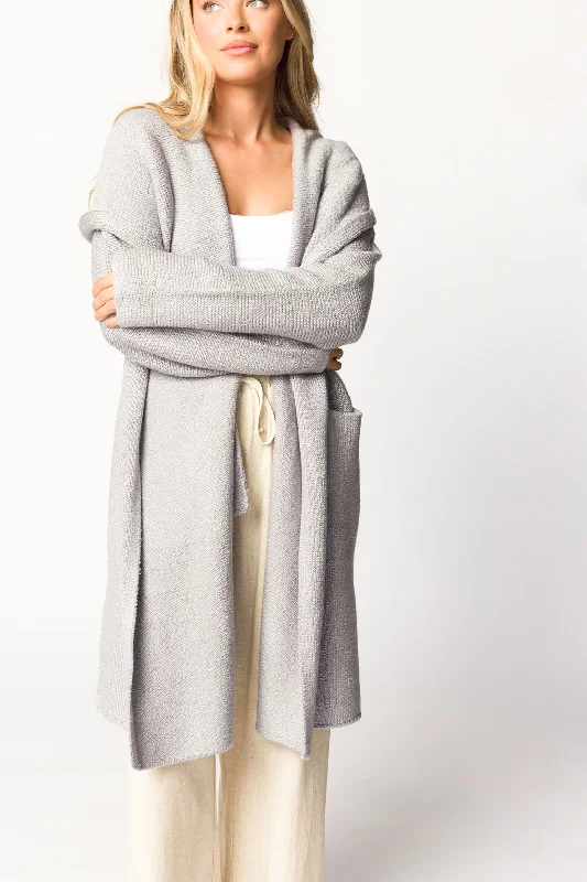 boyfriend style women cardigan for a relaxed fitNoah Oversized Hooded Two Pocket Coatigan in Platinum *LUXURY ITEM* boyfriend style women cardigan for a relaxed fitNoah Oversized Hooded Two Pocket Coatigan in Platinum *LUXURY ITEM*