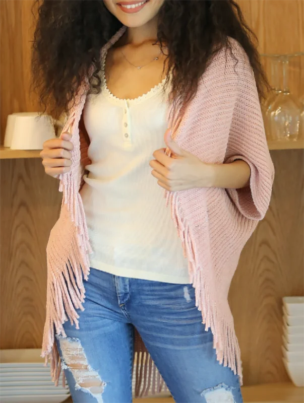 machine washable women cardigan for easy carePop of Fringe Chenille Cardigan