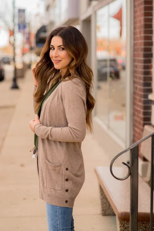 boyfriend style women cardigan for a relaxed fitSide Button Pocket Cardigan