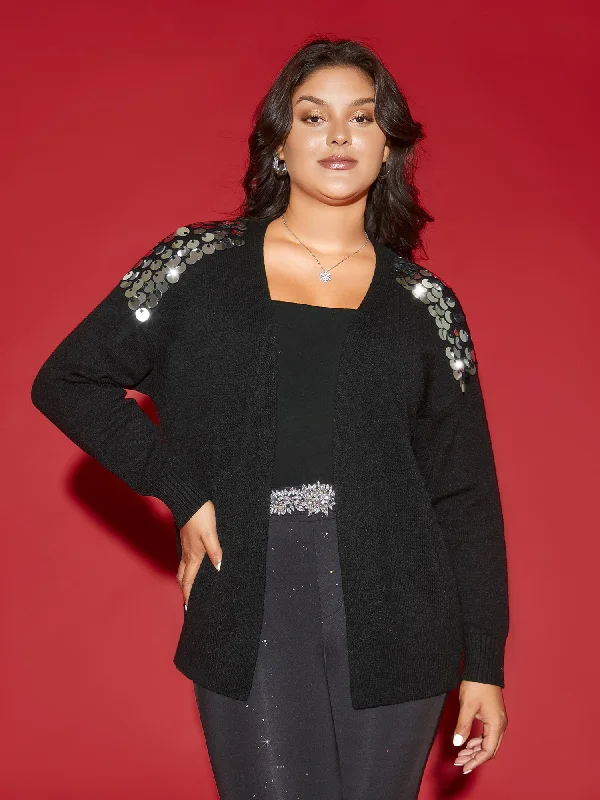open front women cardigan for easy stylingSupersoft Essentials Silver Sequins Shoulder Open Cardigan open front women cardigan for easy stylingSupersoft Essentials Silver Sequins Shoulder Open Cardigan