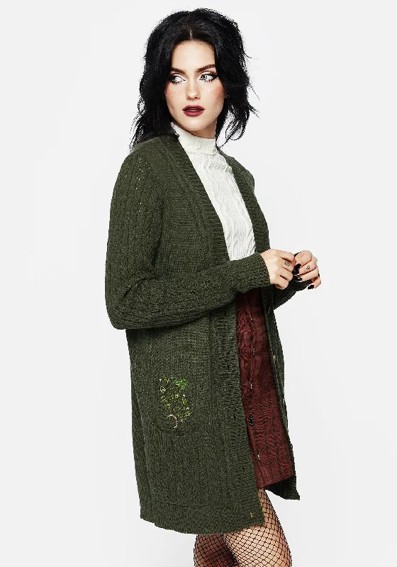 Swamplife Embroidered Cable Knit Longline Cardigan