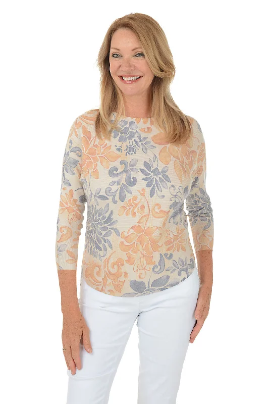 Women's Cable - Knit Sweater Dress in Brown for a Stylish and Comfortable One - Piece OptionDamask Flower 3/4 Dolman Sleeve Sweater Women's Cable - Knit Sweater Dress in Brown for a Stylish and Comfortable One - Piece OptionDamask Flower 3/4 Dolman Sleeve Sweater