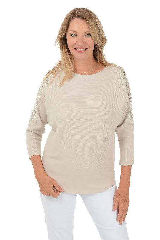 Pearl Embellished Mesh Dolman Sleeve Sweater