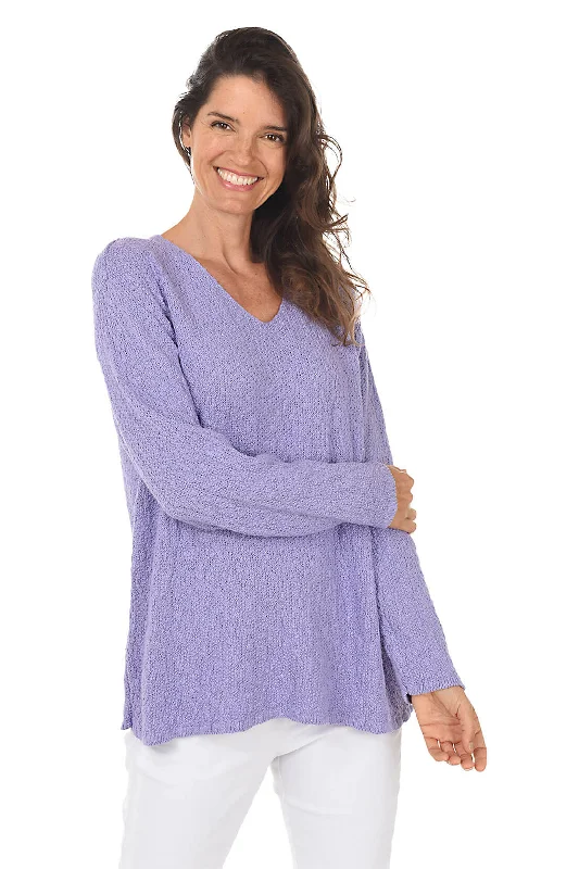 High - Low Hem Women's Cashmere - Blended SweatersCotton V-Neck Long Sleeve Sweater