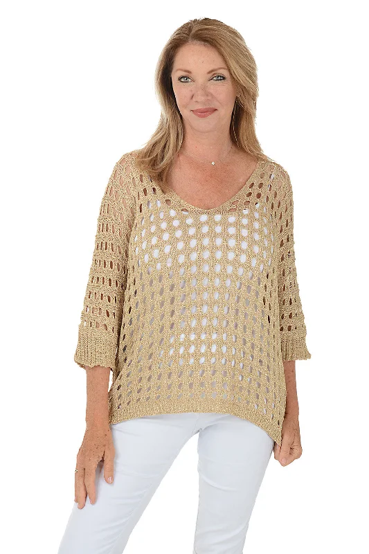 Plus Size Women's Belted Cable Knit SweatersGlitter Open Knit V-Neck Sweater
