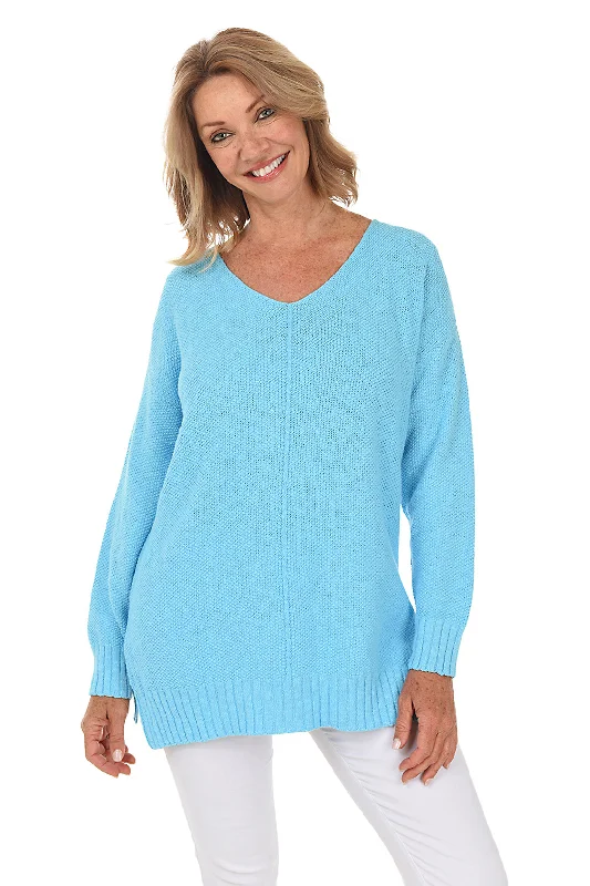 Tie - Front Women's Lambswool Sweaters in Pastel HuesV-Neck Tunic Sweater