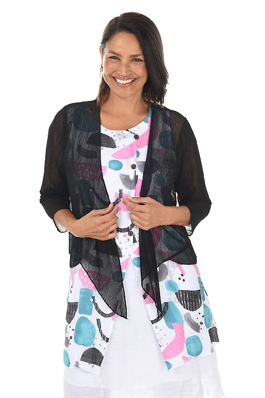 Hooded Women's Fleece - Lined Sweaters for WinterSolid Mesh Tie-Front Shrug