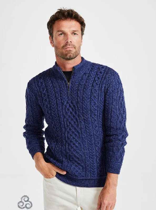 Mock Neck Women's Alpaca Wool Sweaters in Earth TonesAran - Half Zip Sweater - Dark Blue