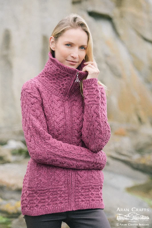 Boat Neck Women's Merino Wool Sweaters in Neutral ShadesAran - Louisburgh Sweater - Berry