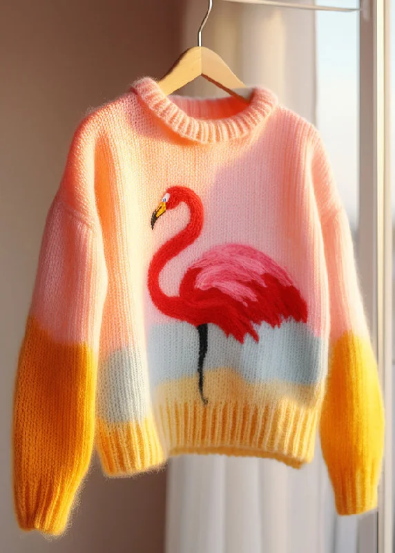 Button - Down Women's Shetland Wool Sweaters in Traditional PatternsBeautiful Pink O Neck Patchwork Knit Sweaters Fall
