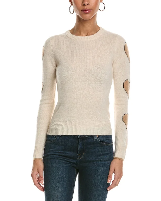 Short Sleeve Women's Cotton Blend Sweaters in Pastel ColorsBrodie Cashmere Pixel Heart Cashmere Sweater