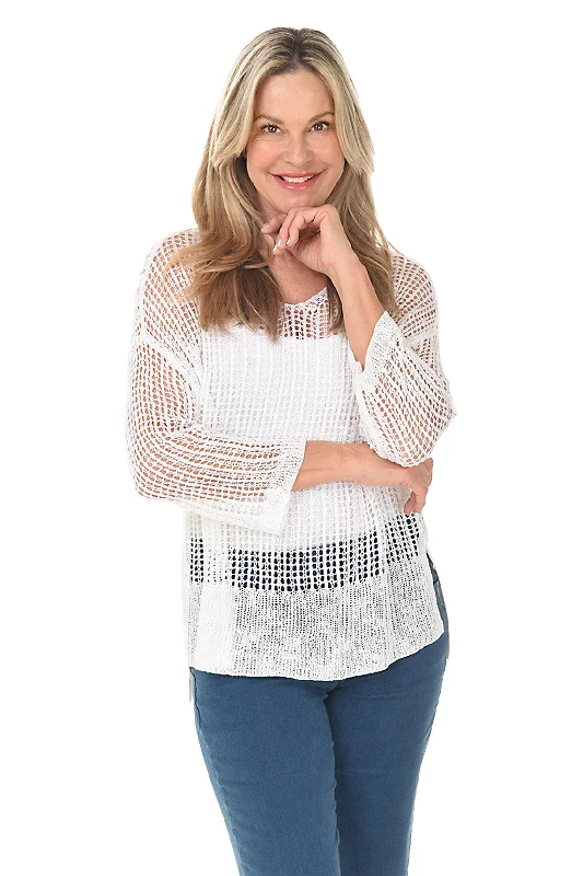 Open - Front Women's Cardigan - Style Mohair SweatersOpen Crochet High-Low Sweater