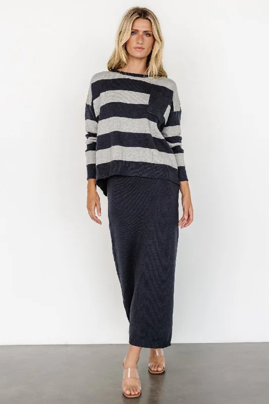 Button - Down Women's Shetland Wool Sweaters in Traditional PatternsCarlotta Sweater + Skirt Set | Midnight + Gray