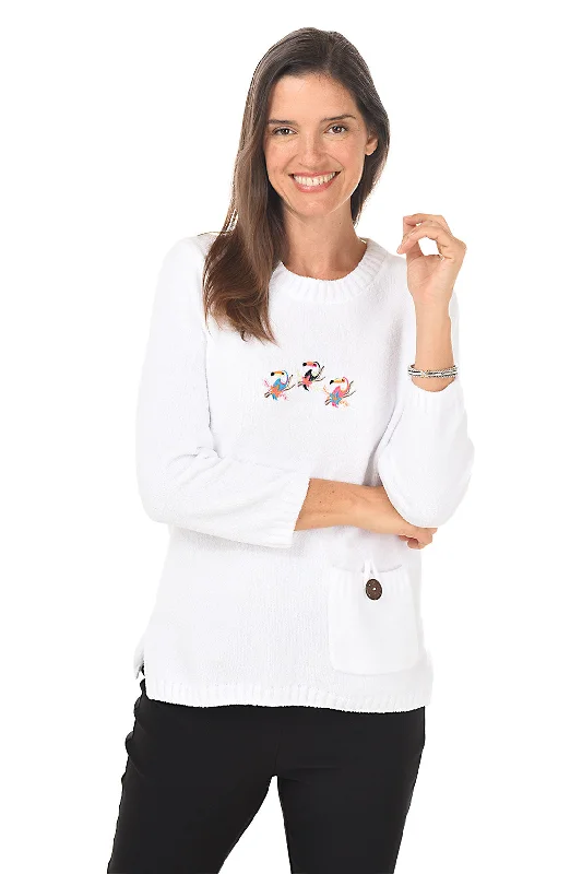 Bell - Sleeve Women's Mohair - Wool Blend SweatersToucan Embroidered Chenille Sweater