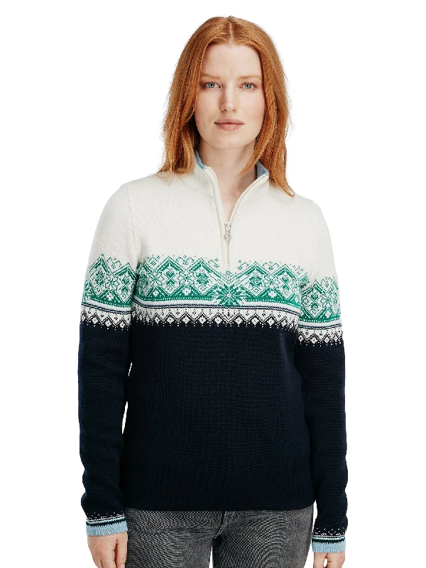 High - Low Hem Women's Cashmere - Blended SweatersDale of Norway - Moritz Women's Sweater - Navy/Brightgreen