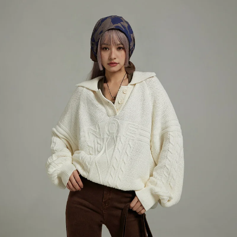 Short Sleeve Women's Cotton Blend Sweaters in Pastel ColorsPolo Neck Overfit Knit Sweater