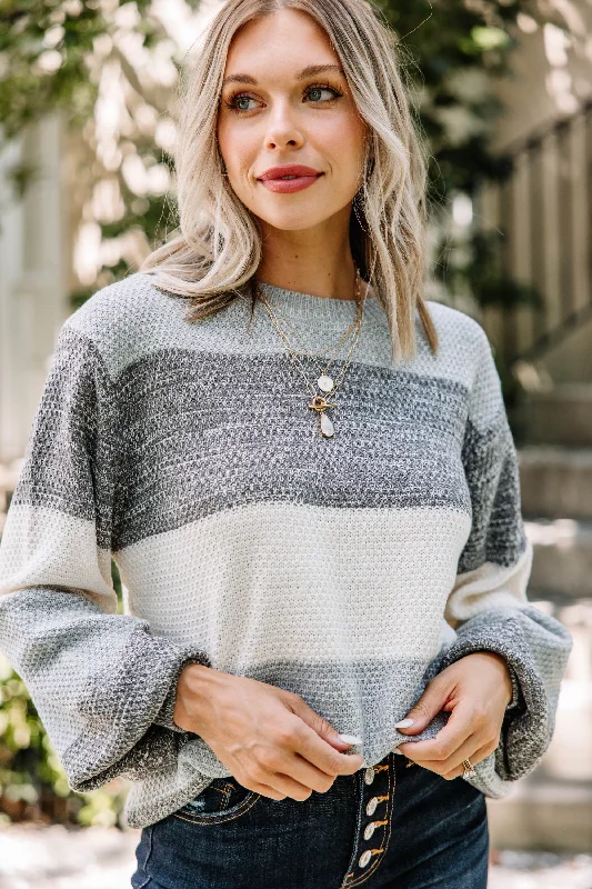 Boat Neck Women's Merino Wool Sweaters in Neutral ShadesEase Your Mind Gray Colorblock Sweater