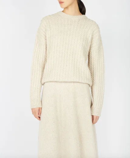 Hooded Women's Fleece - Lined Sweaters for WinterIrish - Corbin Cable Crew Neck - Bone