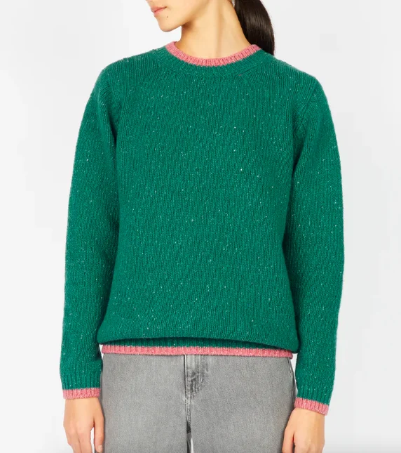 Sleeveless Women's Silk - Trimmed Sweaters for SummerIrish - Slaney Crew Neck - GreenBub