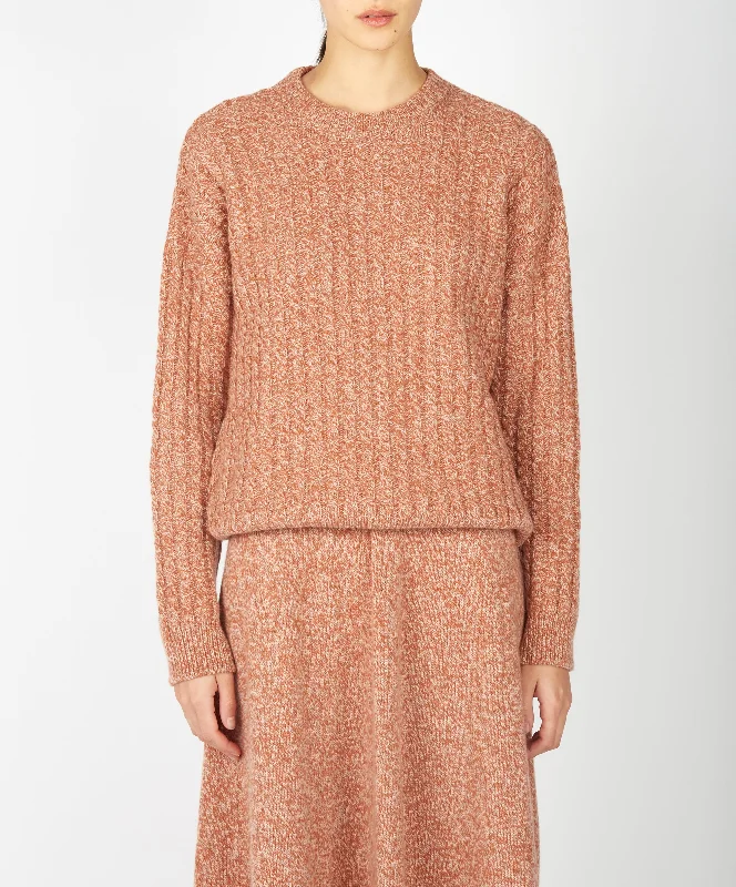 Hooded Women's Fleece - Lined Sweaters for WinterIrish - Corbin Cable Crew Neck - Cedar Marl