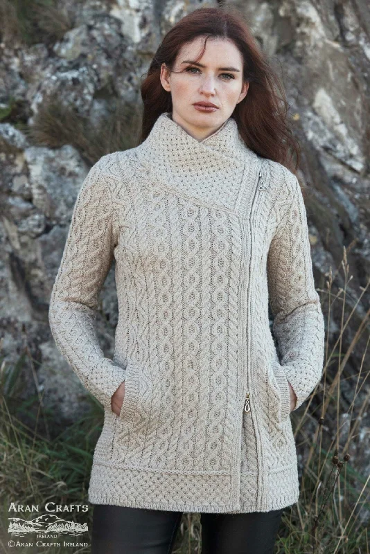 Plus Size Women's Side - Slit Sweaters in Bold SolidsAran - Athenry Coat - Parsnip