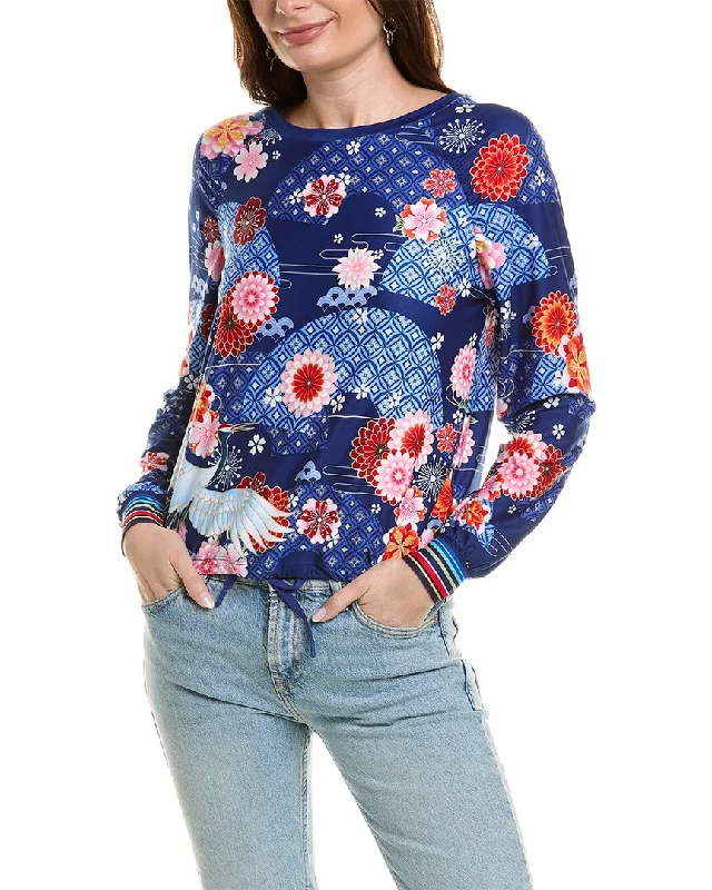 Women's Long Sleeve Turtleneck Cashmere SweatersJohnny Was Bee Active Ruched Raglan Sleeve Pullover