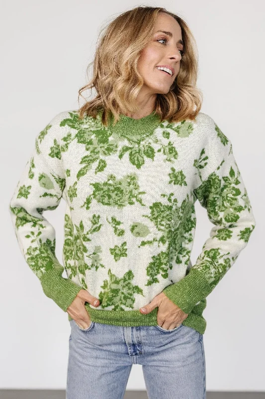 Plus Size Women's Oversized Chunky Knit SweatersLegend Sweater | Light Green Print