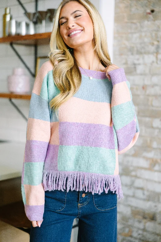 Open - Front Women's Cardigan - Style Mohair SweatersMake Your Day Lavender Multi Checkered Sweater