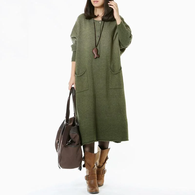 Plus Size Women's Sequined Sweaters for Special OccasionsTea green long woman sweaters knit maxi dress