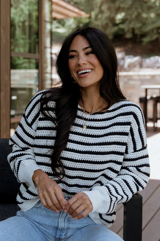 V - Neck Women's Ribbed Wool Sweaters for FallValeria Knit Sweater | Black + Ivory