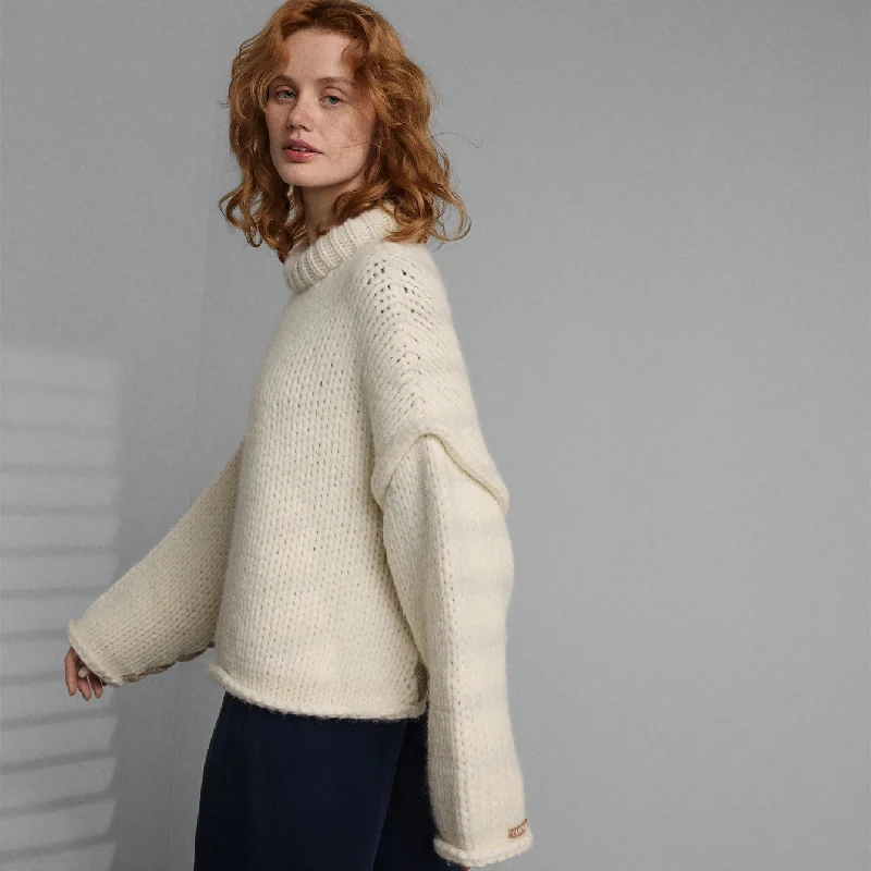 Hooded Women's Fleece - Lined Sweaters for WinterLofty Wool Whip Stitch Pullover