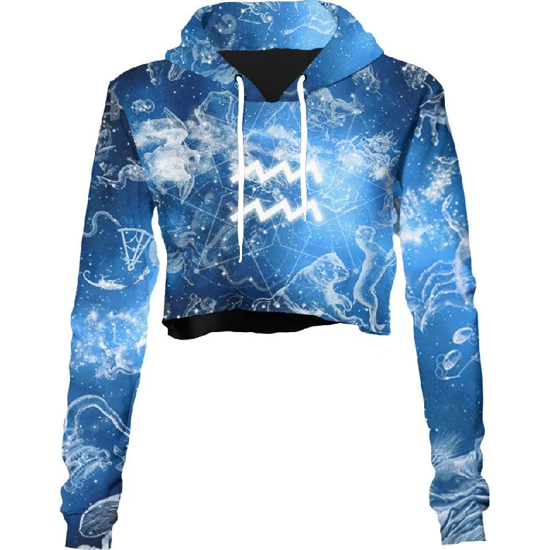 Women's cropped sweatshirt with a slogan graphic for a fun and expressive lookAquarius Crop Hoodie