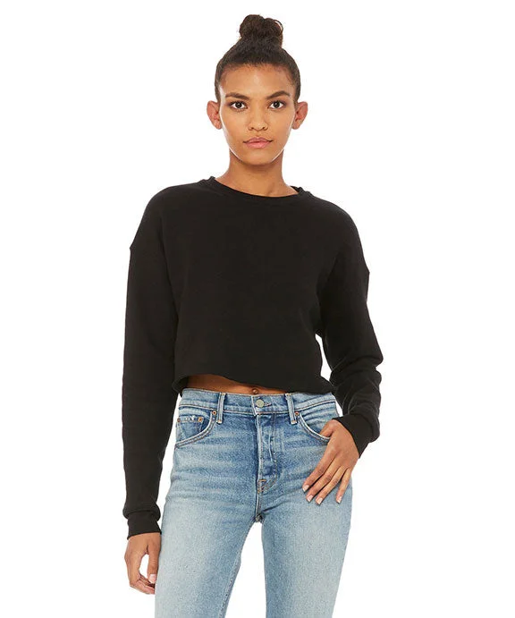 Women's quarter - zip sweatshirt made of organic cotton for eco - conscious fashionB7503 - Bella + Canvas Ladies Cropped Fleece Crewneck Sweatshirt | Black