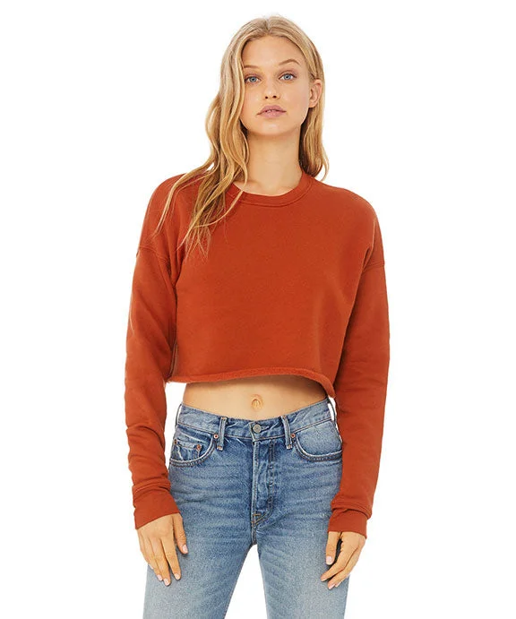 Women's oversized cropped hoodie with drawstrings for a trendy lookB7503 - Bella + Canvas Ladies Cropped Fleece Crewneck Sweatshirt | Brick