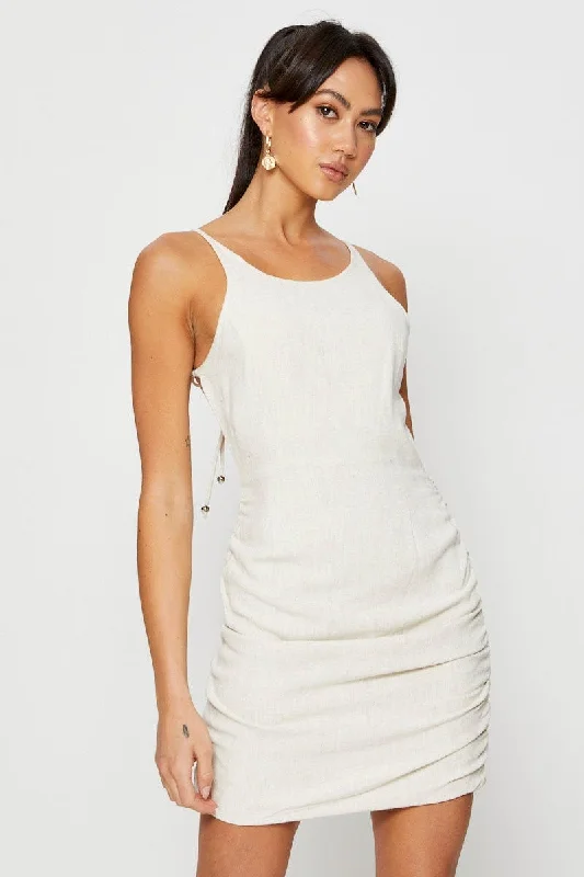 Mermaid - Style Women Dress with a Fitted Silhouette for Special OccasionsBeige Mini Dress Halter Neck