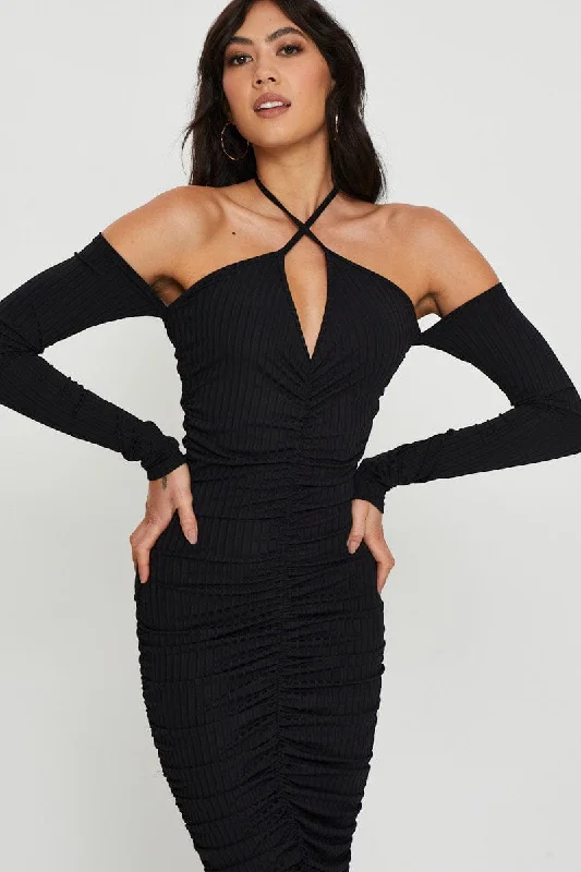 Little Black Women Dress with Sequins for a Glamorous Night OutBlack Bodycon Dress Halter Neck