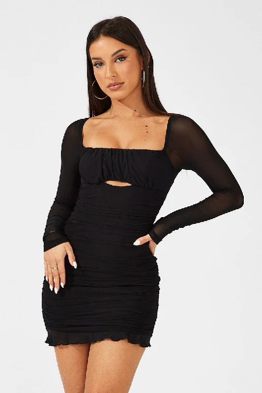 Backless Women Dress for a Sexy and Alluring Look at Evening EventsBlack Bodycon Dress Ruched Mesh