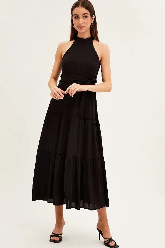 Black Halter Neck Maxi Dress