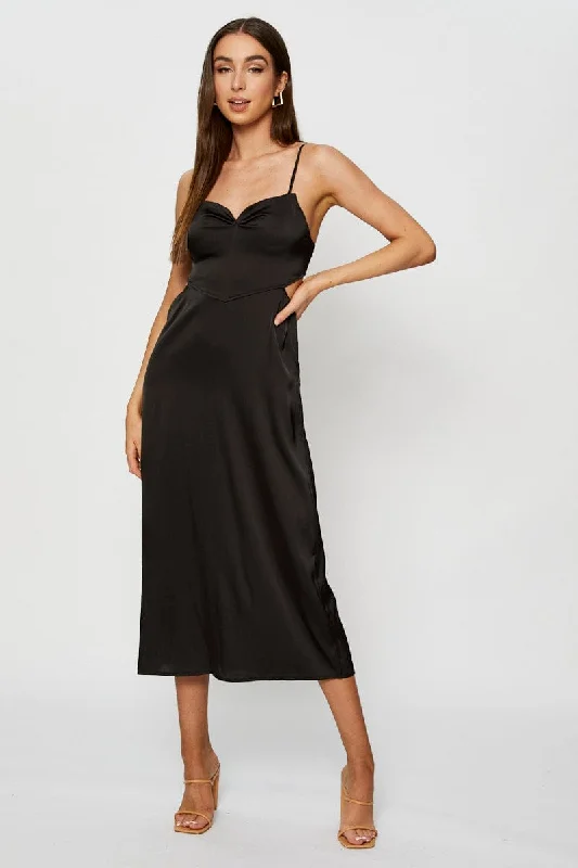 Maxi Women Dress with Floral Print for a Bohemian VibeBlack Midi Dress Cowl Neck Satin