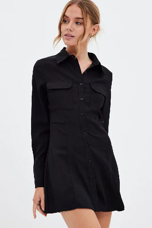 Lace - Embellished Women Dress for an Elegant and Sophisticated AppearanceBlack Shirt Dress Long Sleeve