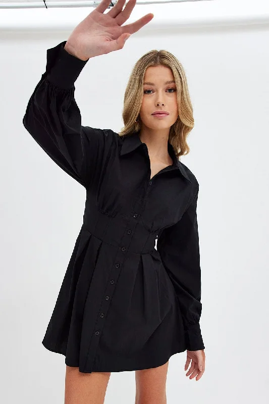 Lace - Embellished Women Dress for an Elegant and Sophisticated AppearanceBlack Shirts Dress Long Sleeve Poplin