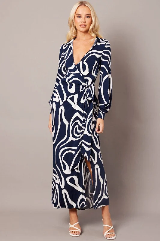 Mini Women Dress with a Short Hem for a Young and Trendy StyleBlue Abstract Wrap Maxi Dress Shirt Dress