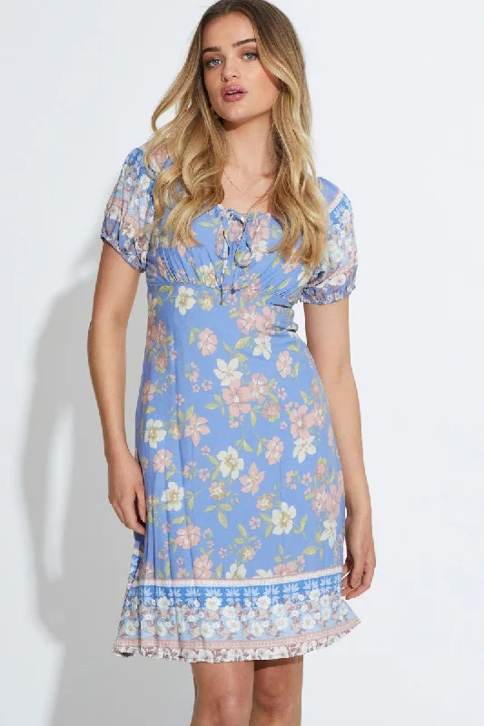 Halter Neck Women Dress to Show Off the Shoulders and NecklineBoho Print Mini Dress Short Sleeve
