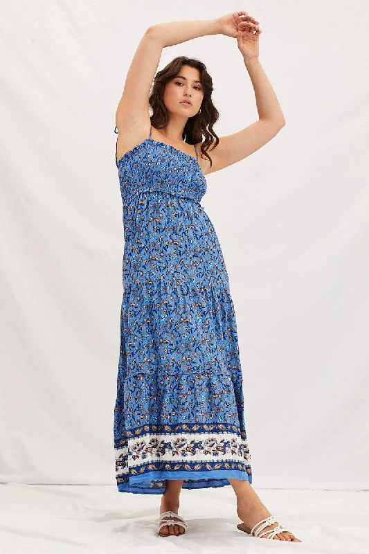 Plus Size Women Dress with a Flattering A - Line Cut for Comfort and StyleBoho Print Shirring Bust Maxi Dress