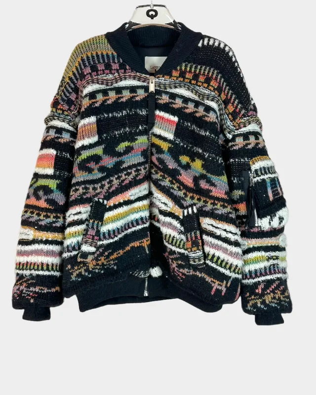 Women's double - breasted tweed jackets in classic colors for a sophisticated office lookBomber Jaquard