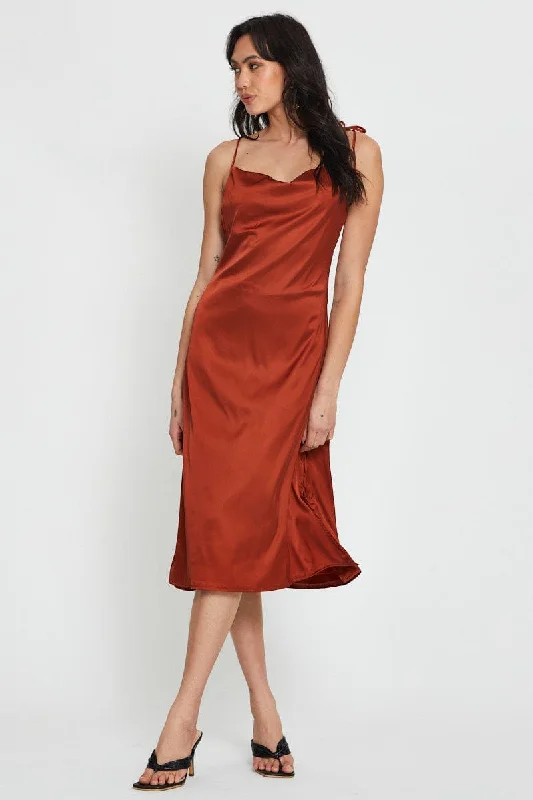 Halter Neck Women Dress to Show Off the Shoulders and NecklineBrown Slip Dress Maxi Satin