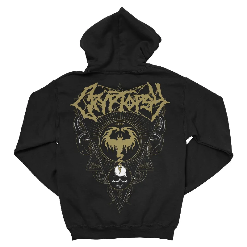 Women's cropped sweatshirt with a slogan graphic for a fun and expressive lookCryptopsy "Snakes" Zip Hoodie