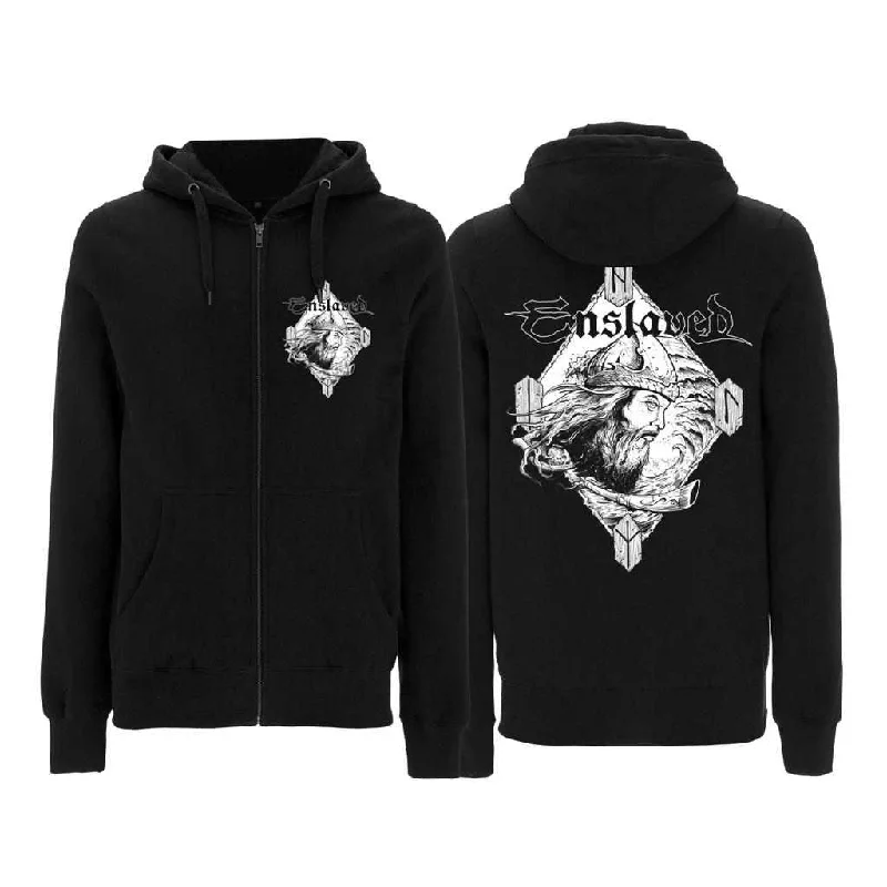 Women's cropped sweatshirt with a slogan graphic for a fun and expressive lookEnslaved "Heimdal And The Nine Mothers" Zip Hoodie