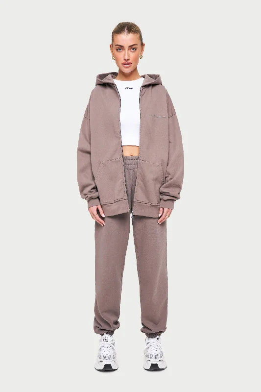 Women's crew - neck sweatshirt in a heather gray shade for a classic and versatile optionEVERYDAY WASHED RELAXED ZIP THROUGH HOODIE - WASHED BROWN