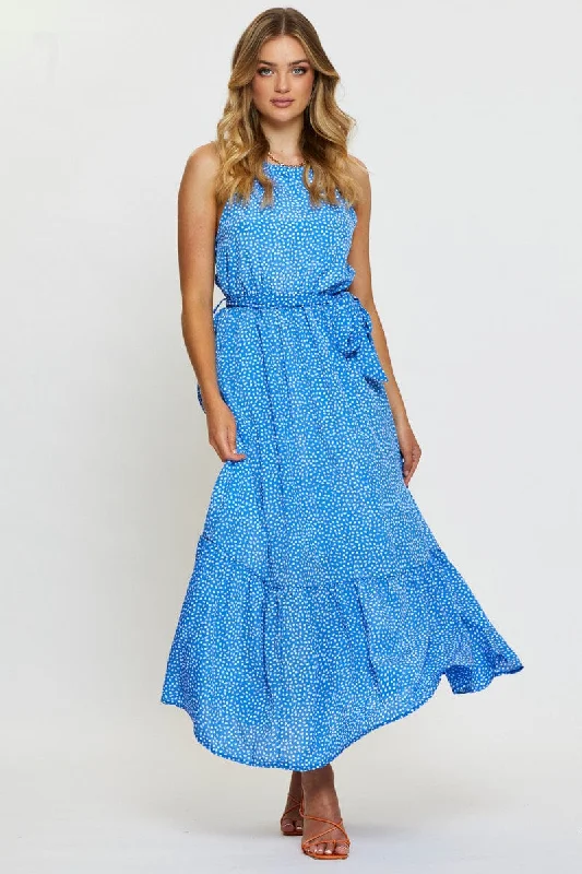 Off - the - Shoulder Women Dress for a Romantic and Feminine LookGeo Print Maxi Dress Halter Neck